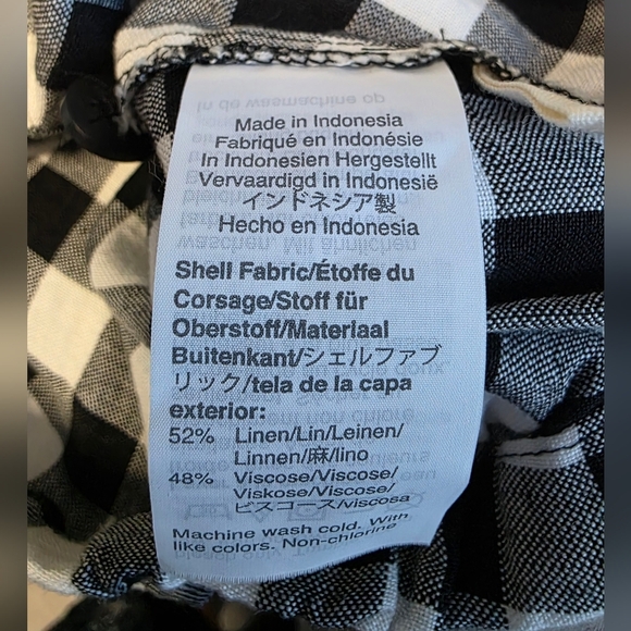 Madewell Black and White Gingham Linen Blend Blouse Size X-Small - Picture 4 of 5